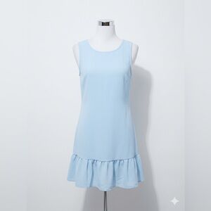 Light Blue Sleeveless Ruffle Hem Dress